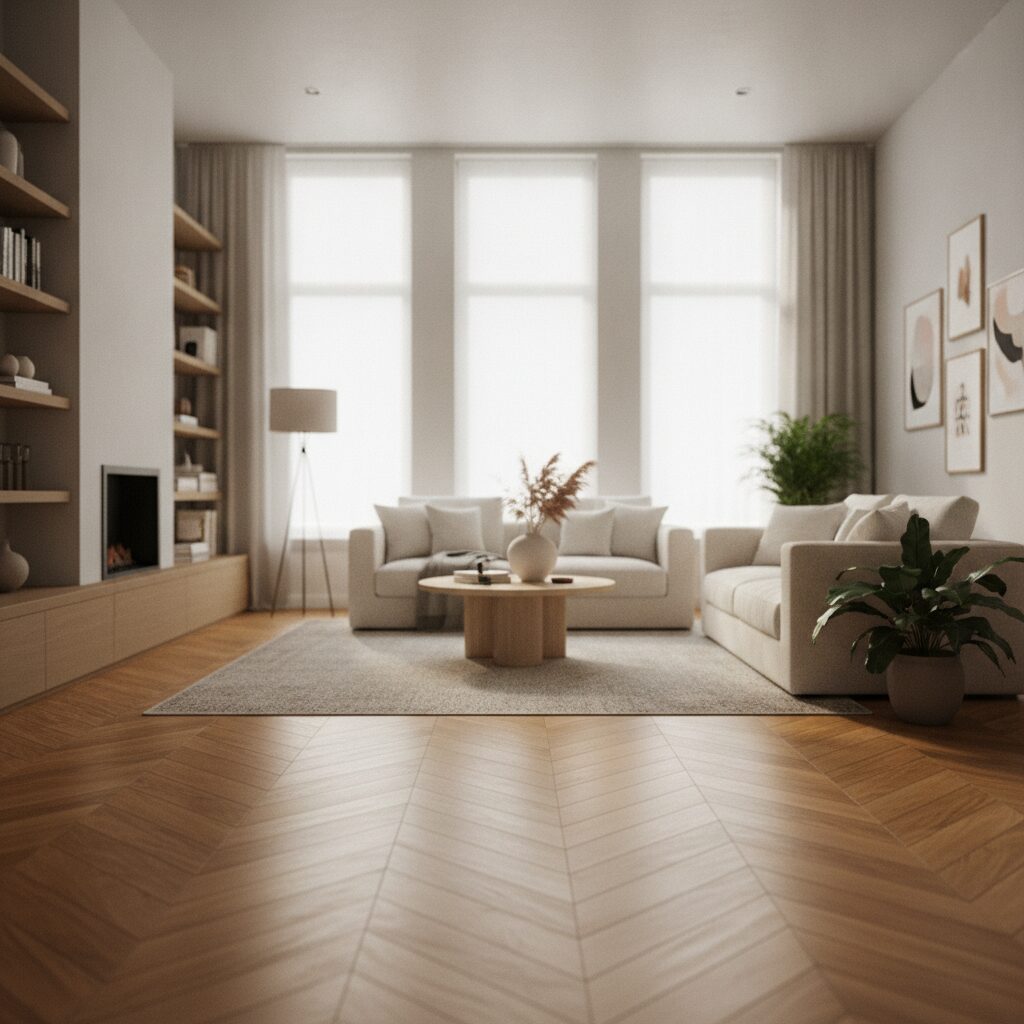 Visgraat PVC-vloer in een woonkamer in Den Haag